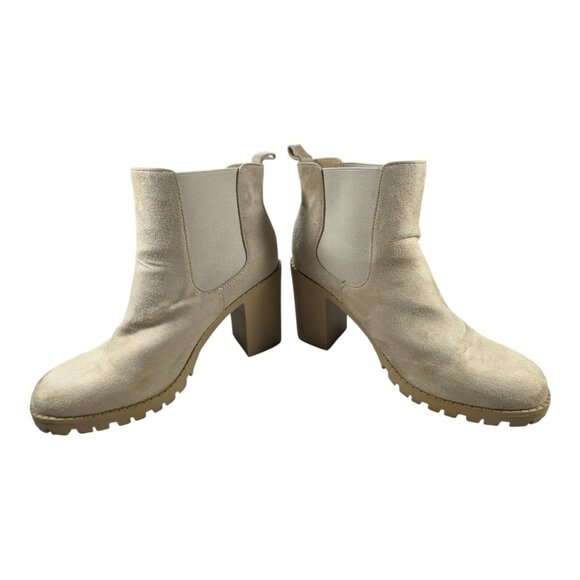 Soda Glove Beige Suede Chelsea Boots Lug Sole Block Heel Booties Women’s Size 9 - Picture 8 of 8